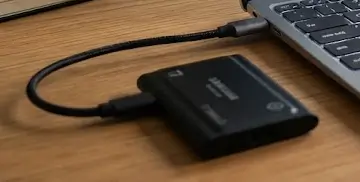 Externe SSD Windows 11 am USB C Anschluss eines Laptops Externe SSD Windows 11 am USB C Anschluss eines Laptops