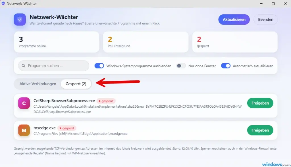 Netzwerk Waechter Blockieren Schaltflaeche bei einem Hintergrundprogramm Netzwerk Wächter Blockieren Schaltfläche bei einem Hintergrundprogramm