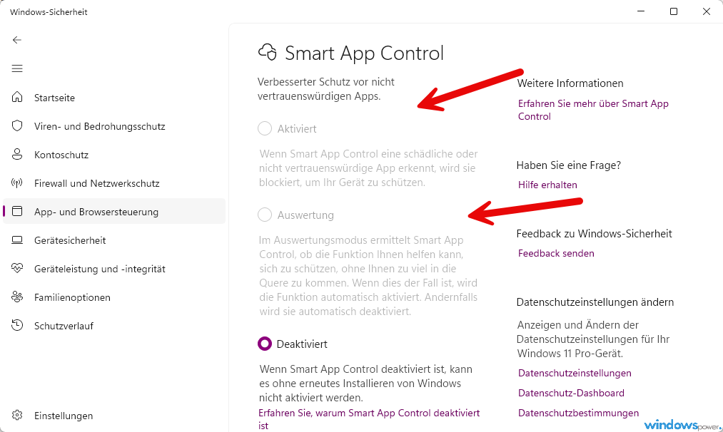 Smart App Control ausgegraut Smart App Control ausgegraut