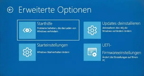 Starthilfe in den erweiterten Optionen von Windows 11 auswaehlen Starthilfe in den erweiterten Optionen von Windows 11 auswählen