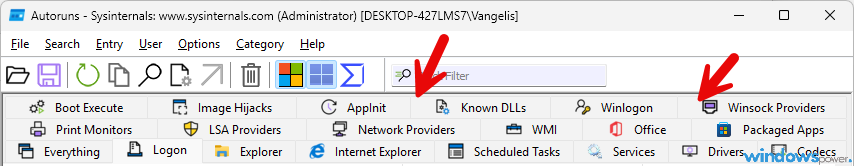 Tabs in Autoruns erklaert Tabs in Autoruns erklärt