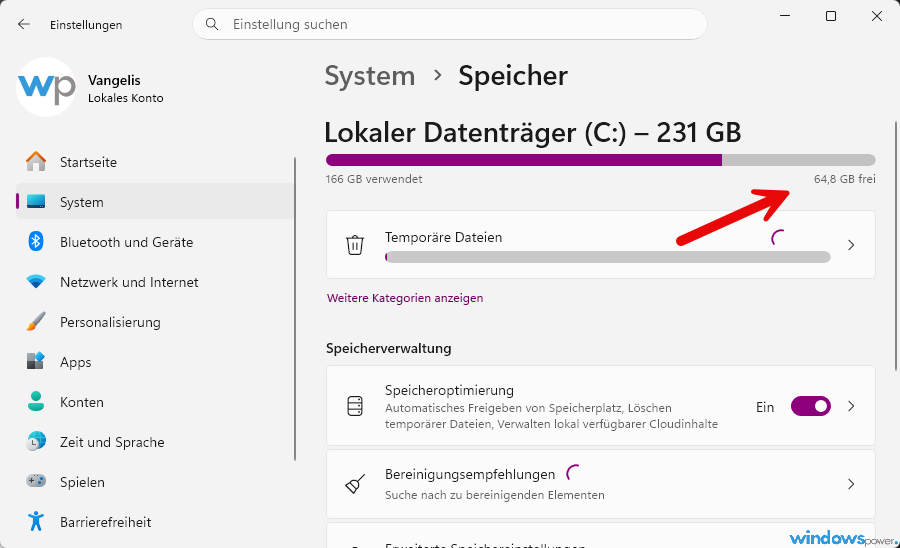 Windows 11 Speicher Einstellungen mit Laufwerk C vor dem Zeitpunktwiederherstellung aktivieren Windows 11 Speicher Einstellungen mit Laufwerk C vor dem Zeitpunktwiederherstellung aktivieren