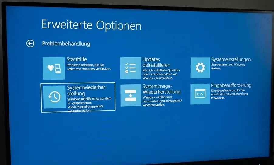 Zeitpunktwiederherstellung in der Windows Wiederherstellungsumgebung unter Problembehandlung Zeitpunktwiederherstellung in der Windows Wiederherstellungsumgebung unter Problembehandlung