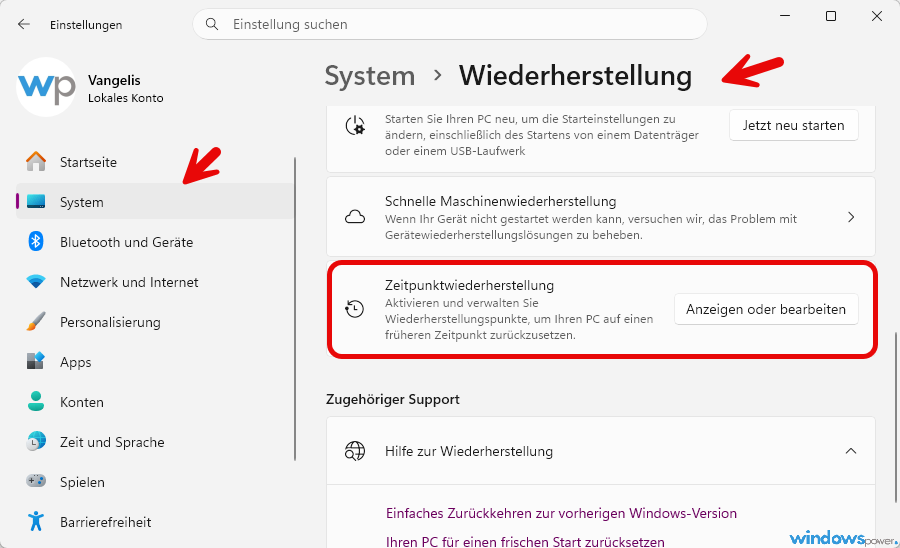 Zeitpunktwiederherstellung Zeitpunktwiederherstellung