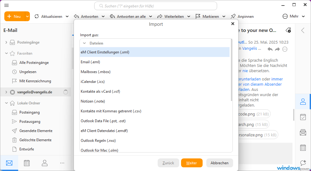 eM Client Import Assistent eM Client Import Assistent